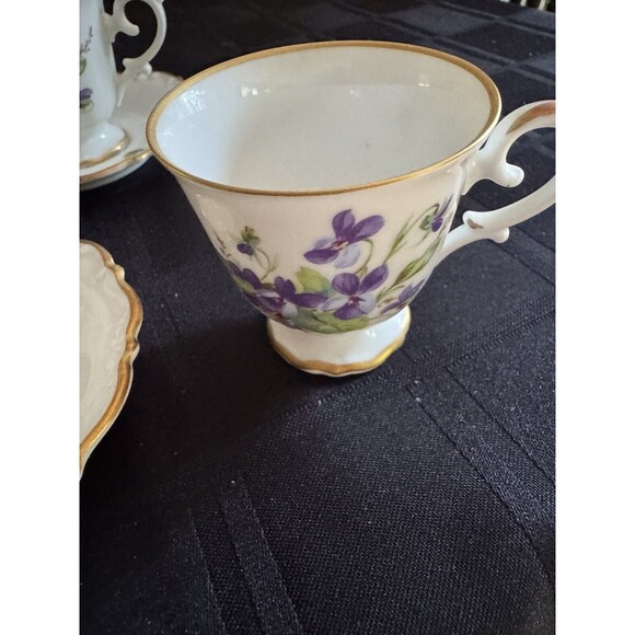 Hackefors  Swedish Porcelain Dematasse Cups and Saucers Violet Pattern set of 3 - Picture 4 of 5